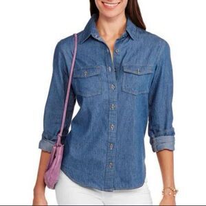 BRAND NEW TAXI LONG SLEEVES SOFT DENIM COLLAR BUTTON DOWN WOMEN"S  BLOUSE